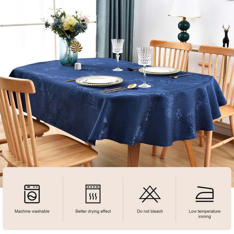Wolkemer Shiny Oval Jacquard Tablecloth 60 x 102 Inch Navy