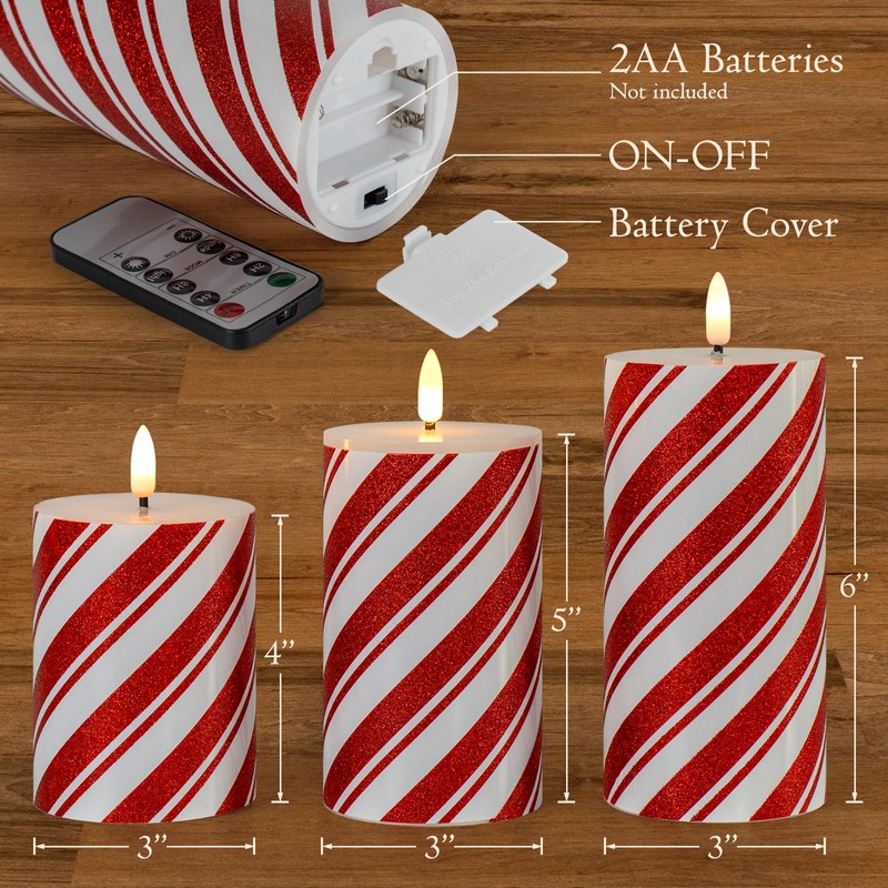 Yongmao Red Stripe Flameless Pillar Candles with Timer, Real Wax