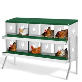 Chicken Nesting Box, 10 Hole Chicken Nesting Box with Legs, Metal Chickens Laying Boxes with Perch, Metal Roll Away Eggs Laying Boxes, Versatile Wall Mount or Free Standing for Chickens