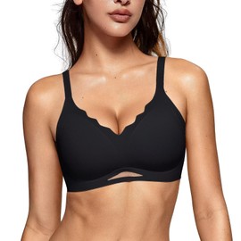 Vertvie Bras for Women Wireless Comfortable Push Up Bra Scalloped Seamless Full Coverage No Underwire Supportive T Shirt Bras(Black,X-Large)