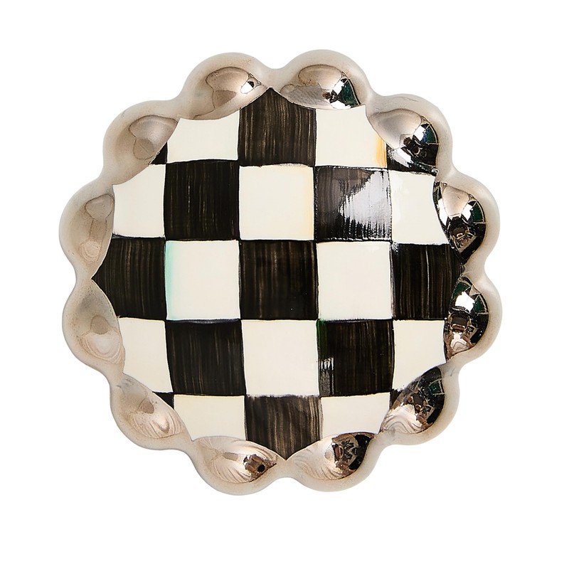 MACKENZIE-CHILDS Round Knob, Decorative Drawer Pull Knob, Gray-and-White Sterling Check