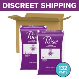 Poise Incontinence & Postpartum Pads for Bladder Leaks, 4 Drop Moderate Absorbency, Regular Length, 132 Count, Packaging May Vary