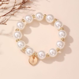 GINAZL Flower Grl Proposal Gifts, Flower Grl Pearl Bracelet Wedding Bridal Shower Gifts Initial G Charm Bracelets Flower Grl Jewelry Set for Wedding (G)