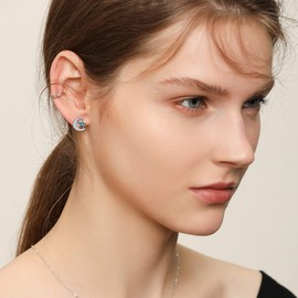 SLUYNZ 925 Sterling Silver Star Moon Earrings Studs For Women Teens Moon Earrings Blue Crystal Cubic Zirconia Earrings