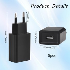 CYIOU 5 W USB Charger 5 Pack USB Plug 5 V1 A Power Plug USB Charger USB Power Supply for Mobile Phones Charger Bluetooth Headphones Smartbands Tablets (Black)
