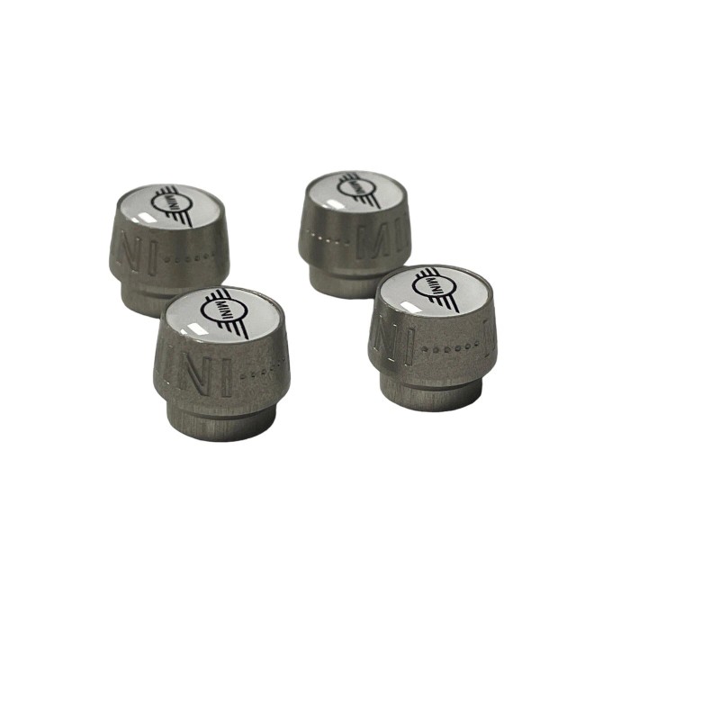MINI Cooper Emblem Logo Silver Tire Valve Stem Caps Set