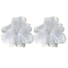 2 Pack Shiny Fluffy Dance Bun Organza Hair Scrunchies for Womens Bun Covers Headdress Ties Ponytail Bun Holders Hair Donut for Performance,Dance,Cheer,Party Favors (White)