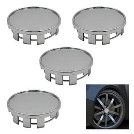 Polcatay 4 PCS Wheel Center Cap, Snap-on Rust-Resistant Dust Protection Cover, Plastic Smooth Decorative Steel Ring Design for Anti-Detachment Installation, for Most Cars Tire Accessories (Silver)