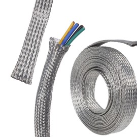 Flat Tinned Copper Wires Shielding Sleeving,Wire Cable Braided Sleeve Shield Metal Ground Straps Mesh Protect (9/16"-16ft, Silver)