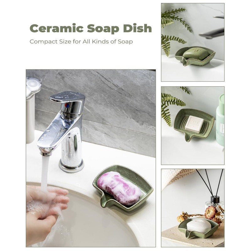 Self Draining Soap Dish, Ceramic Drain Soap Holder Waterfall Design