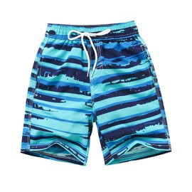 Charmi Boys' Swimming Trunks, Quick-Drying with Mesh Lining, Adjustable Drawstring, Blue stripes