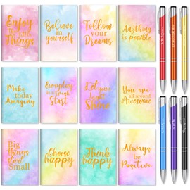 Geyee 24 Pcs Mini Motivational Pens Inspirational Notepads Bulk Appreciation Gifts Small Journals Funny Ballpoint Pen Set Prizes Men Women Office Travel Party Favors(Cute)