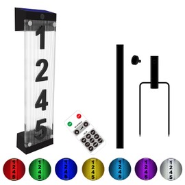 Solar House Number, Solar Address Number with 3D Acrylic Number Iron Stakes Colorful light Remote Control, Lighted Modern Address Sign Solar Powered for outside Home Yard Street