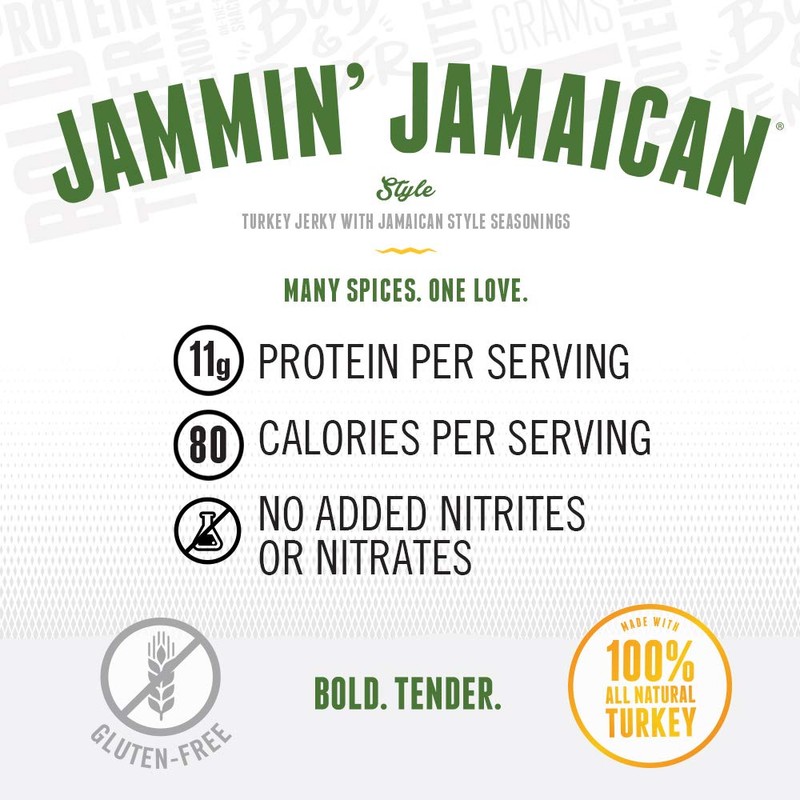 Perky Jerky Jammin' Jamaican Turkey Jerky, 2.2oz (Pack of 12)