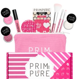 Prim and Pure Kids Makeup Gift Set - Stencil, Makeup Eyeshadow Bioglitter Lip Gloss and Cosmetic Bag Mirror Makeup Brush Accessories (Unicorn Pink)