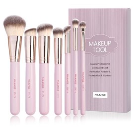 MAANGE 7 Pcs Brochas para Maquillaje con Estuche Set de Brochas Maquillaje Sintéticos Esenciales Premium Sombra de Ojos para Base de Maquillaje para Viajes y Uso Diario(Rosa)