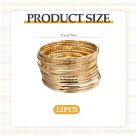 JRYGAC Pack of 12 Women's Gold Bracelets, 14 Carat Gold-Plated Stacking Bracelets, Boho Fashion Bracelets, Stackable Multilayer Bracelets, Women's Gold, for Women and Girls Gifts, Metal