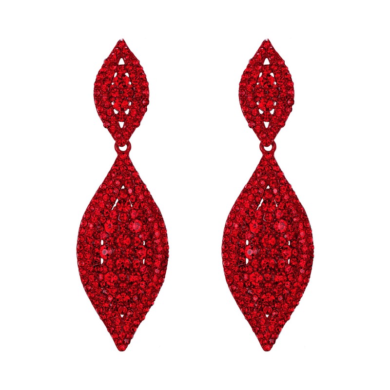 EVER FAITH Red Rhinestone Clip On Earrings, Wedding Party Crystal