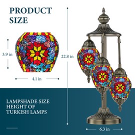 Marrakech Turkish Lamp 3 Globes Moroccan Table Lamp with Bronze Base, 23" Tall Handmade Colorful Tiffany Mosaic Glass Night Light Fixture Including LED Bulb for Living Room Bedroom Decor