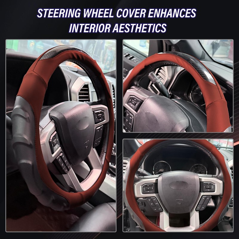 Breathable Leather Steering Wheel Cover with Non-Slip Grip for Enhanced
