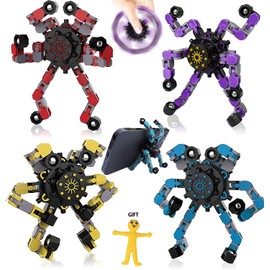 Transformable Fidget Spinner Toys, 5 Pack Funny Sensory Fingertip Spinner, Finger Hand Spinning Toy, Deformable DIY Mechanical Chain Robot Fingertip Gyros, Decompression Gifts for Kids and Adults