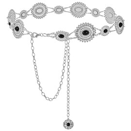 NEOREAL Chain Belt Rhinestone Metal Link Western Bling Cowgirl Cowboy Turquoise for Dress Jeans Country Concert, Black