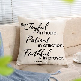 Ogiselestyle Joyful in Hope, Patient in Affliction, Faithful in Prayer Cotton Linen Home Decorative Throw Pillow Case Cushion Cover for Sofa Couch, 18" x 18"