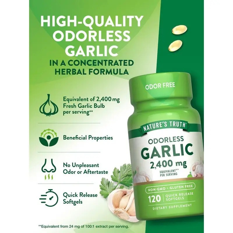 Odorless Garlic Supplement 2400 mg – Supports Heart Health, Immune