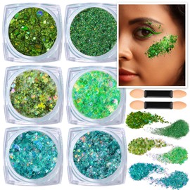 Teenitor Teenitor Green Face Glitter, 6 Shapes Face and Body Glitter, Hair Glitter Gel, Body Glitter Gel for Body Makeup, Makeup Glitter Gel for Face, Body, Hair