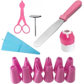 Lecute Set Manga Pastelera Reutilizable 12 Duyas Reposteria Clavo Tijeras Espatula Decoracion Pasteleria Decoracion Glaseado Preparacion de Postres Pasteles Galletas Kit Completo (Rosa)
