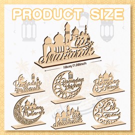 Hoolerry 6 Pcs Eid Mubarak Party Decoration Hollow Ramadan Table Centerpieces Moon Star Ramadan Wood Letters Ramadan Wooden Plaque Ornament for Eid Mubarak Ramadan Home Room Decor Craft (Wood Color)