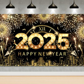 New Year Decoration Echehi New Year's Eve Decoration 2025 New Year's Eve Banner, 71 x 44 Inch XXL New Year Banner, Happy New Year 2025 Decorative Fabric Banner for New Year's Eve Party New Year's Eve