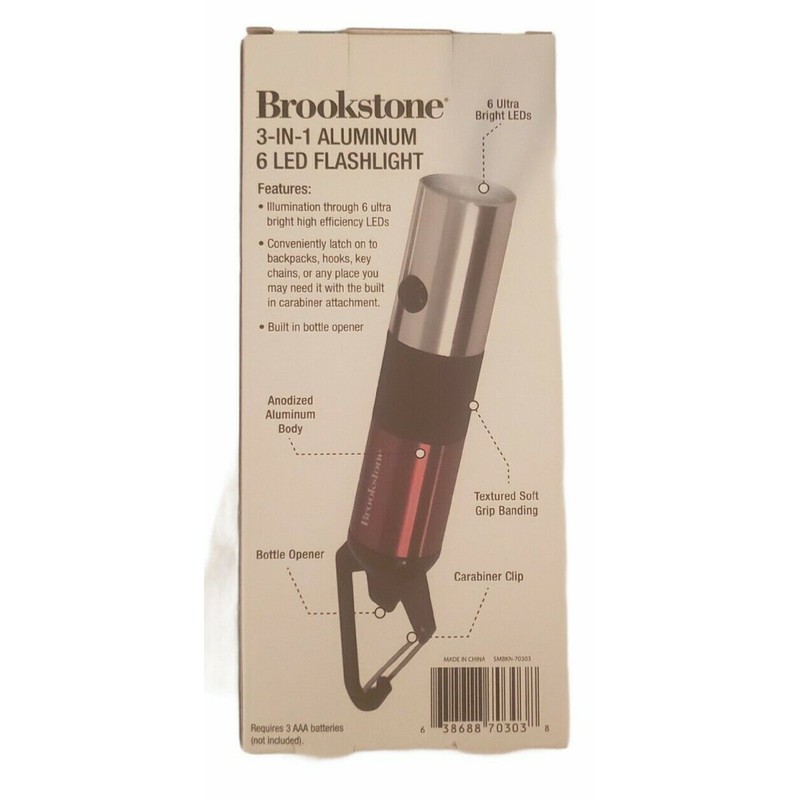 Brookstone 3-in 1 Aluminium 6 LED Flashlight with Carabriner and