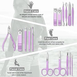 Manicura Set 16 en 1 manicure kit acero inoxidable manicura y pedicura, conjunto de uñas de acero inoxidable, conjunto profesional de corte de uñas de belleza (Púrpura)