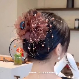 WENJESO Women's Shark Clip, Feather Hair Accessory, Peony Tassel, Hair Clip, Back Hair, Bulk