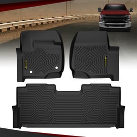 CHEDA TPE Floor Mats Cargo Liners All-Weather Protection Compatible with Ford F250 F350 F450 F550 Super Duty Crew Cab 2017-2024, w/ 1st Row Bucket Seats & 2nd Row Under-Seat Fold-Flat Storage