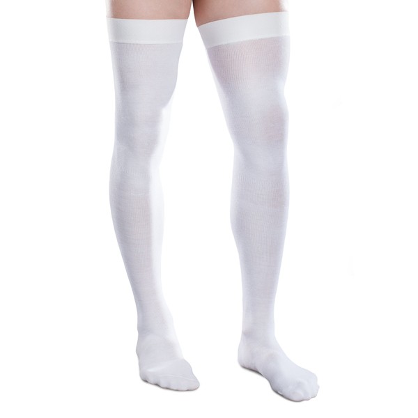 Therafirm Core-Spun 30-40mmHg Firm Graduated Compression Support Thigh High Socks (White, Large Long)