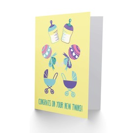 CARD GREETING NEW BABY TWINS CONGRATULATIONS