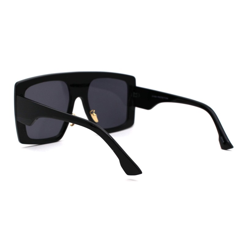 SA106 Retro Flat Top Oversize Rectangular Mobster Sunglasses All Black