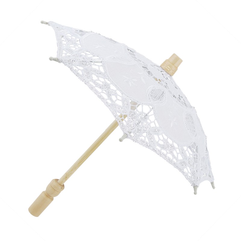 Bridal Umbrella Lace Cotton Embroidery Handmade Parasol Umbrella Wedding Supply(White