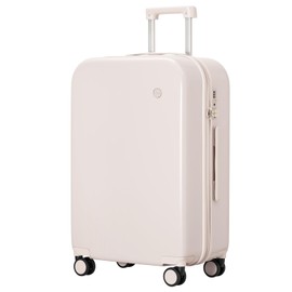 mixi Luggage Suitcase with Spinner Wheels, Hardside Rolling Suitcase PC with Cover & TSA Lock Lightweight Travel Case 26in Checked in, Off White（Slight Pink）