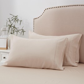 ACCURATEX Cooling Pillow Cases Queen Size Set of 2,Rayon Derived from Bamboo, Soft Breathable Pillow Case with Envelop Closure, Silky Pillowcase for Hair and Skin,Gifts,Sand,20x30 inches