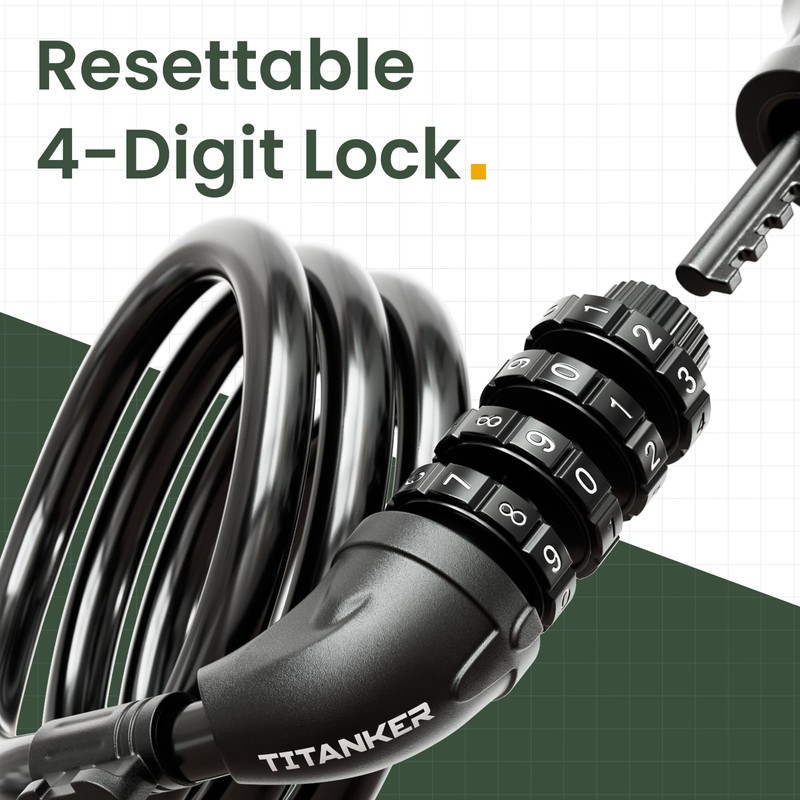 Titanker Bike Lock, Bicycle Lock 4 Feet Cable Lock 1/2