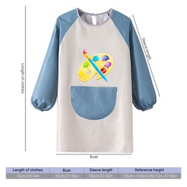 paitok Children's Art Apron Is a Waterproof Apron With Long Sleeves and Perfect for Painting,Cooking, and Messy Activities.Suitable 6-12 Years Girls/Boys Kids Apron(Gray Body and Blue Sleeves)