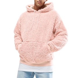 Runcati Mens Fuzzy Hoodie Sherpa Sweatshirts Pullover Long Sleeve Kangaroo Pockets Fall Outwear Winter Hooded