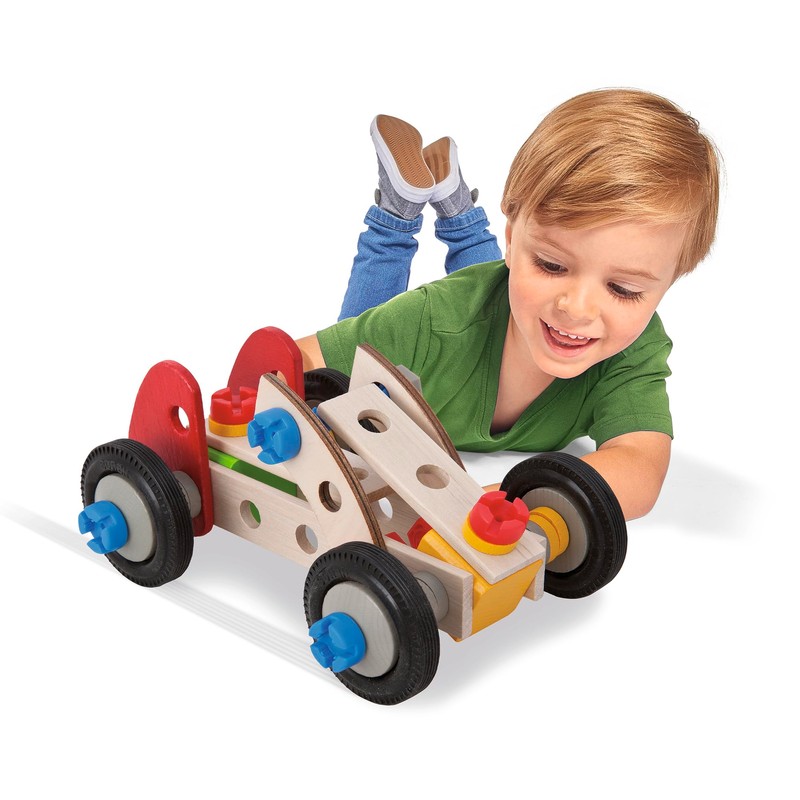 Eichhorn 100039016 Constructor Racing Car, 50 Pieces, Wooden Construction Set,