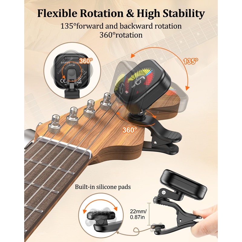 New Bee Guitar Tuner Clip-On Rechargeable with Color Screen 360°
