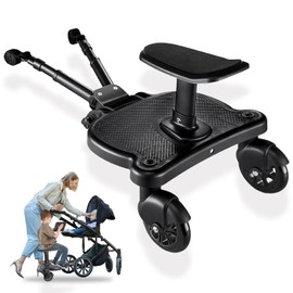 JUANWAN Universal Stroller Board with Detachable Seat - 2 in 1 Sit and Stand Stroller Standing Board for Most Brands of Strollers Holds Children up to 55#Black