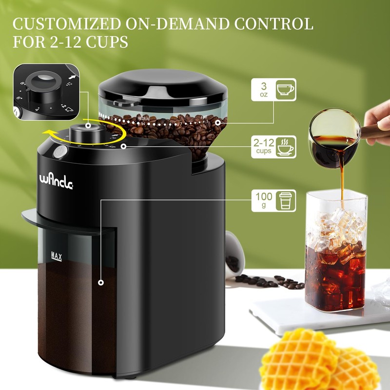 Wancle Electric Burr Coffee Grinder - Adjustable with 28 Precise