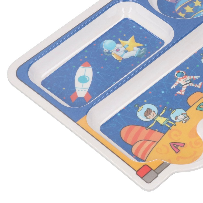 Kids Dinner Plate with Spoon Bamboo Fiber Divided Plates Cartoon